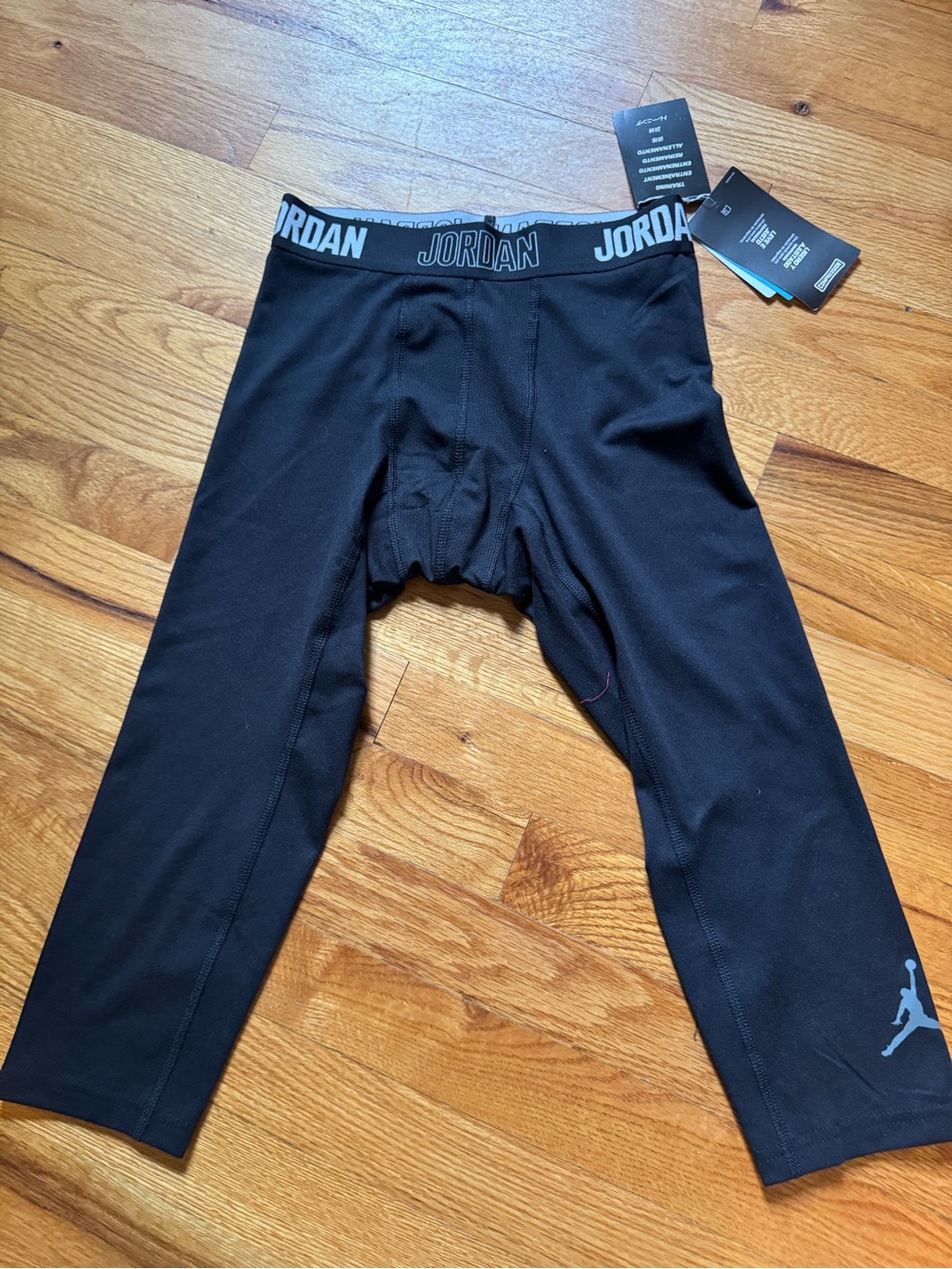 Jordan Black Kids' Compression Leggings with Gray Logo